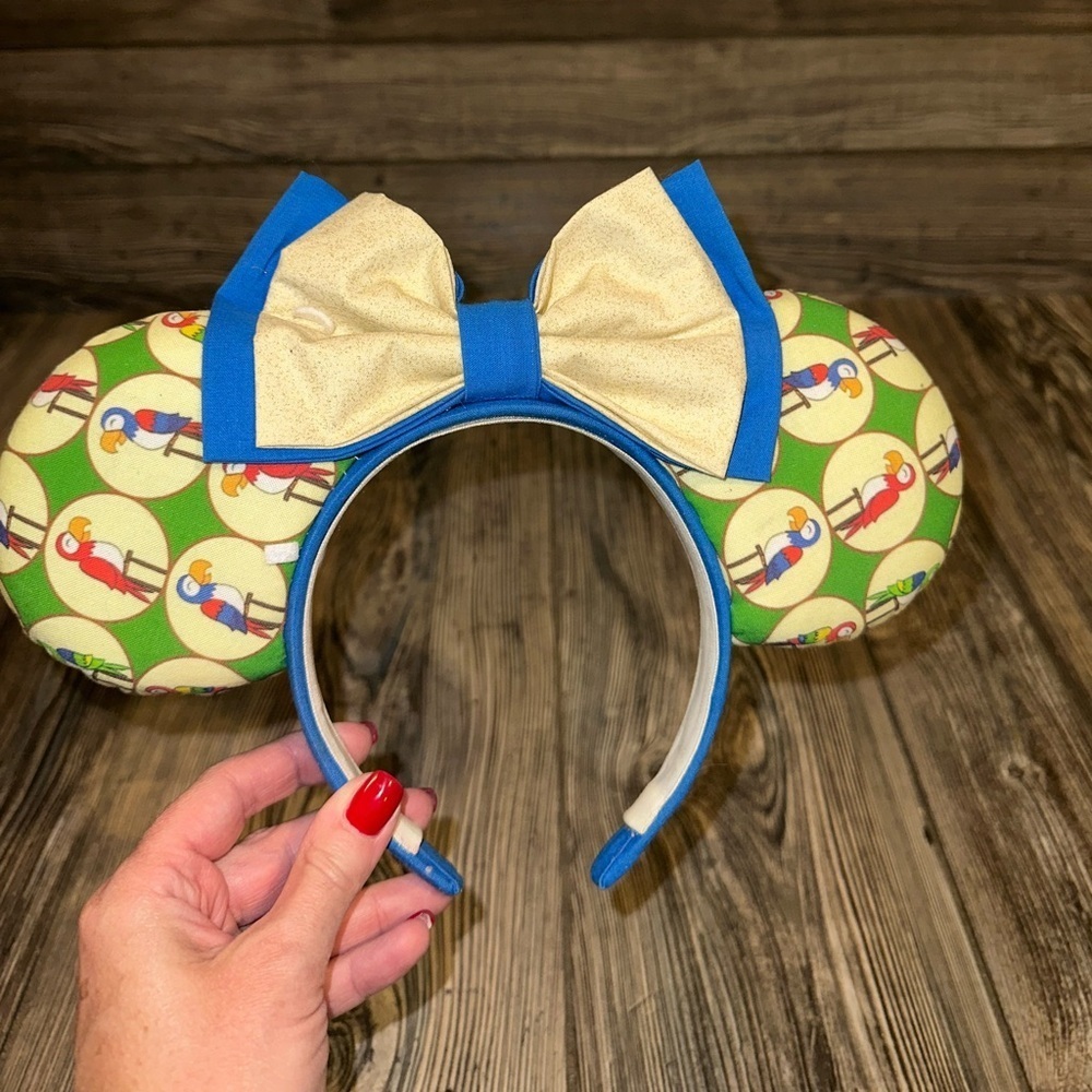 Disney Tiki Room Mickey Mouse Ears Handmade 
Soft Comfortable Blue Bow Birds